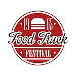 Food Truck Cafe Food Festival Promo Sign, Colorful Vector Design Template In Red Color In Round Frame. Fast Food Restaurant On Wheels Event Label Flat Bright Illustration With Text.