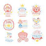Little Princess Set Of Prints For Infant Girls Room Or Clothing Design Templates In Pink And Blue Color. Vector Labels With Quotes Series Of Childish Posters For Toddler.