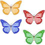 set of colorful textured butterflies on white background. isolated. vector illustration.