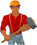 Cheerful construction worker holding hammer