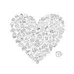 Cakes and sweets collection, heart shape for your design. Vector illustration