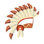 Chief War Bonnet Headdress, Native American Indian Culture Symbol, Ethnic Object From North America Isolated Icon. Tribal Decorative Element Of Indian Tribe Life Vector Cartoon Illustration.