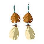 Earrings With Feathers, Native American Indian Culture Symbol, Ethnic Object From North America Isolated Icon. Tribal Decorative Element Of Indian Tribe Life Vector Cartoon Illustration.
