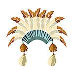 Chiefs War Bonnet With Feathers, Native American Indian Culture Symbol, Ethnic Object From North America Isolated Icon. Tribal Decorative Element Of Indian Tribe Life Vector Cartoon Illustration.