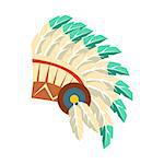 Leader War Bonnet With Feathers, Native American Indian Culture Symbol, Ethnic Object From North America Isolated Icon. Tribal Decorative Element Of Indian Tribe Life Vector Cartoon Illustration.
