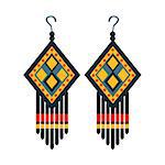 Jewelry Earrings For Woman, Native American Indian Culture Symbol, Ethnic Object From North America Isolated Icon. Tribal Decorative Element Of Indian Tribe Life Vector Cartoon Illustration.