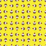 Yellow background cupcake seamless pattern. Vector illustration