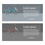 Beautiful set of colorful flat vector banners on the theme mountain biking, bike store, routes for cycling. Bright flyer. Trendy style for graphic design, logo, Web site, social media, user interface, mobile app.