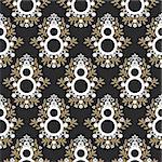 8 March floral black and gold seamless vector pattern. Line style glam background for greeting card for women day.