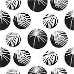 Silhouette circles and palm leaves black seamless vector pattern on white background. Tropical jungle nature leaf.