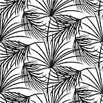 Silhouette black palm leaves seamless vector pattern on white background. Rainforest jungle nature leaf.