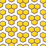 Honeycomb yellow seamless vector pattern. Reticulate honey repeating white background.