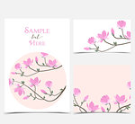 Set vector illustration pink flowers on the card. Pink spring magnolia flowers branch