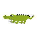 Crocodile Suddenly Breaking The Run , Cartoon Character And His Everyday Wild Animal Activity Illustration. Green Alligator Reptile Vector Drawing In Childish Cute