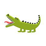 Crocodile Burping, Cartoon Character And His Everyday Wild Animal Activity Illustration. Green Alligator Reptile Vector Drawing In Childish Cute