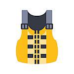 Yellow And Grey Life Vest, Part Of Boat And Water Sports Series Of Simple Flat Vector Illustrations. River Boating Sportive Equipment Piece Isolated Item On White Background.