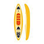 Yellow Plastic Kayak From Two Perspectives, Part Of Boat And Water Sports Series Of Simple Flat Vector Illustrations. River Boating Sportive Equipment Piece Isolated Item On White Background.