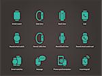 Set of smart watch with smart interface icons set. Vector illustration.
