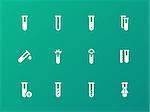 Test-tube icons on green background. Vector illustration.