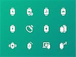 Collection of smart watch app icons on green background. Vector illustration.