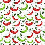 Chili peppers seamless pattern. Pepper red and green endless background, texture. Vegetable background. Vector illustration