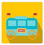 Circus trailer, wagon icon flat style with long shadows, isolated on white background. Vector illustration