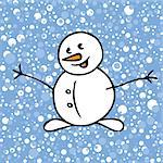 Snow pattern with snowman on blue background. Vector Illustration