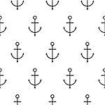 Anchors seamless nautical vector pattern in scandinavian style. Simple line textile fabric surface background. Black and white repeat texture.