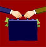 The briefcase full of money. Red background