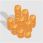 stack of gold coins. Grey background