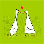 Funny goose couple, sketch for your design. Vector illustration