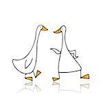 Funny gooses, sketch for your design. Vector illustration