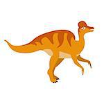 Orange Duckbill Dinosaur Of Jurassic Period, Prehistoric Extinct Giant Reptile Cartoon Realistic Animal. Simplified Dinosaur Species Vector Illustration With Recognizable Details Of Ancient Fauna.