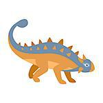 Ankylosaurus Blue And Orange Dinosaur Of Jurassic Period, Prehistoric Extinct Giant Reptile Cartoon Realistic Animal. Simplified Dinosaur Species Vector Illustration With Recognizable Details Of Ancient Fauna.