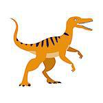 Orange Raptor Dinosaur Of Jurassic Period, Prehistoric Extinct Giant Reptile Cartoon Realistic Animal. Simplified Dinosaur Species Vector Illustration With Recognizable Details Of Ancient Fauna.