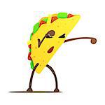 Mexican Taco Street Fighter, Fast Food Bad Guy Cartoon Character Fighting Illustration. Junk Food Menu Item With Evil Face Looking For A Fight Vector Drawing.