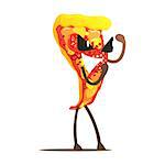 Margarita Pizza Slice Street Fighter, Fast Food Bad Guy Cartoon Character Fighting Illustration. Junk Food Menu Item With Evil Face Looking For A Fight Vector Drawing.