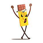 Chocolate Bar Half Unwrapped Street Fighter, Fast Food Bad Guy Cartoon Character Fighting Illustration. Junk Food Menu Item With Evil Face Looking For A Fight Vector Drawing.