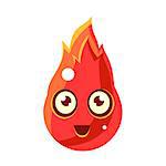 Red Fire Element In FlamesEgg-Shaped Cute Fantastic Character With Big Eyes Vector Emoji Icon. Video Game Template Item For Magic Flash Game Design Constructor Isolated Cartoon Object.