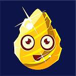 Golden Egg-Shaped Cute Fantastic Character With Big Eyes Vector Emoji Icon. Video Game Template Item For Magic Flash Game Design Constructor Isolated Cartoon Object.