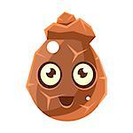 Brown Cracked Rock Element Egg-Shaped Cute Fantastic Character With Big Eyes Vector Emoji Icon. Video Game Template Item For Magic Flash Game Design Constructor Isolated Cartoon Object.