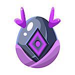 Grey Egg With Purple Horns And Square Decoration, Fantastic Natural Element Egg-Shaped Bright Color Vector Icon. Video Game Template Item For Magic Flash Game Design Constructor Isolated Cartoon Object.