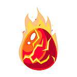 Red Fire Egg In Flames, Fantastic Natural Element Egg-Shaped Bright Color Vector Icon. Video Game Template Item For Magic Flash Game Design Constructor Isolated Cartoon Object.
