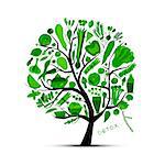 Tree with green vegetables. Sketch for your design. Vector illustration
