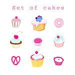 Vector set of delicious cakes on white background