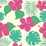 Vector illustration hibiscus flower. Exotic seamless pattern