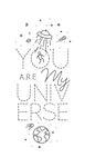 Space poster in flat style lettering you are my universe drawing with grey lines on white background