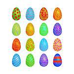 a set of 16 vector doodle bright colored easter eggs