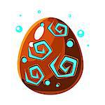 Brown Egg With Spiral Pattern, Fantastic Natural Element Egg-Shaped Bright Color Vector Icon. Video Game Template Item For Magic Flash Game Design Constructor Isolated Cartoon Object.