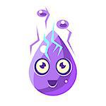 Violet Electricity Element, Egg-Shaped Cute Fantastic Character With Big Eyes Vector Emoji Icon. Video Game Template Item For Magic Flash Game Design Constructor Isolated Cartoon Object.